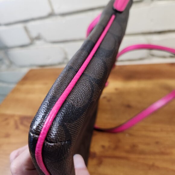 Like New Coach Signature Brown & Pink Ruby Crossbody Bag Purse - Picture 6 of 8